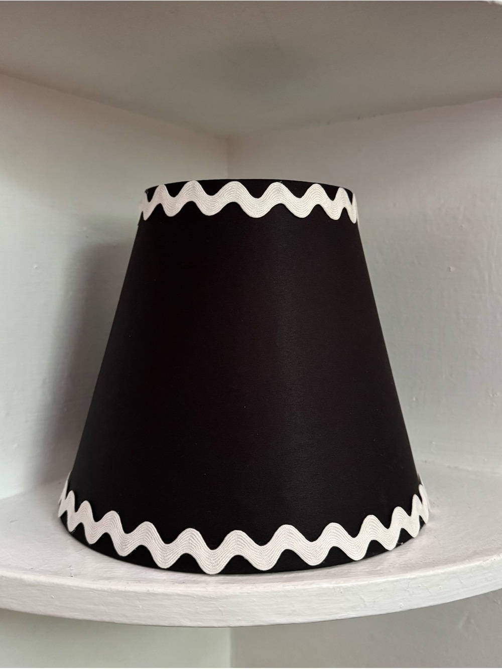 Black Empire Lampshade with White Ric Rac Trim, Modern, Eclectic Home Decor